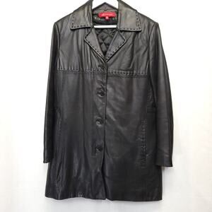 Anne Klein Leather Coat Jacket Size Medium Genuine Lamb Skin Button Down​​